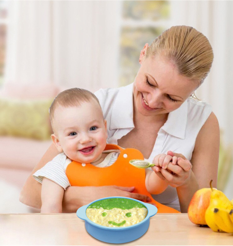 Great Function Fancy Design Newborns Baby Shower Gift Silicone Suction Rice Soup Bowl Baby Feeding Spoons Set