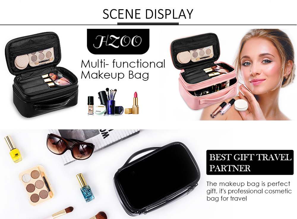 Multifunctional PU Makeup Travel Organizer With Brush Compartment