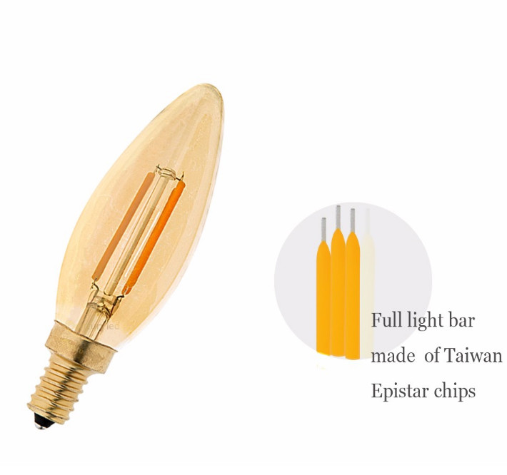 4W C35 Gold Tint 2200K E14 220V LED Filament Bulb amber led filament candelabra light bulb