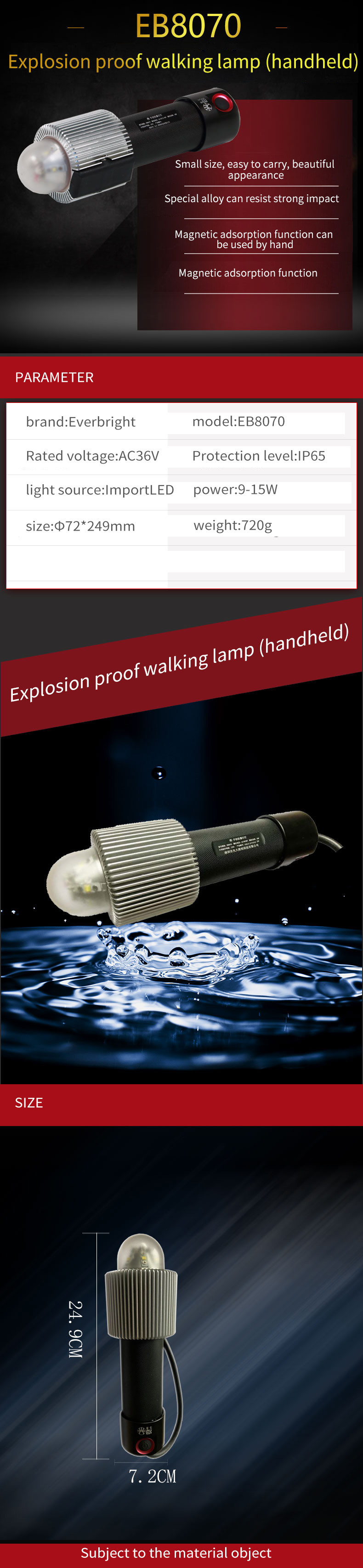 Handheld 15W IP65 Explosion Proof Flashlight With Magnetic Adsorption