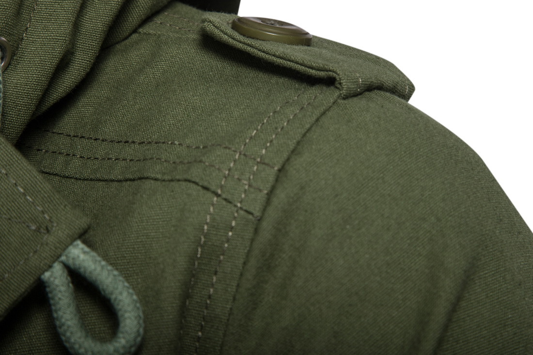 Winter Windproof Thin Work Outwear Blank Utility Cardigan Buttons Long Drawstring Hooded Coat Trench Men Jacket