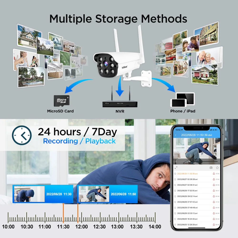 Outdoor Security Al Humanoid Detection WiFi Camera 4MP 128GB Color Night Vision Waterproof CCTV Camera