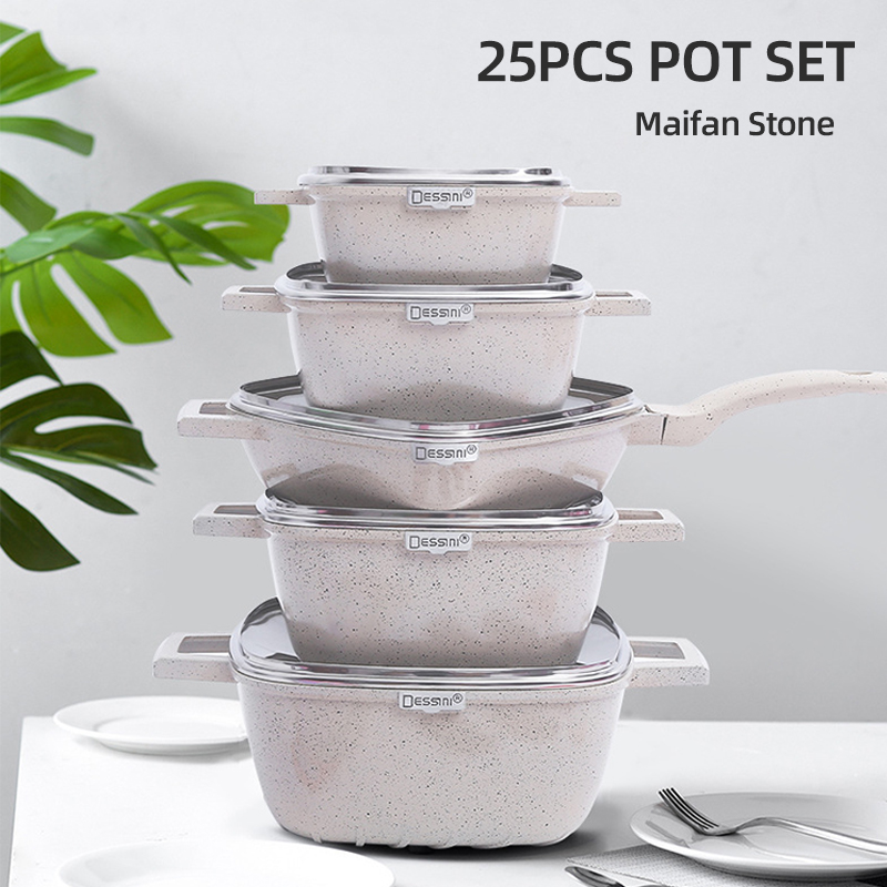 Amazon TOP Seller Induction Non-stick Cooking Pot Set Ollas 25pcs Aluminum Pot And Pans Set Cookware Set
