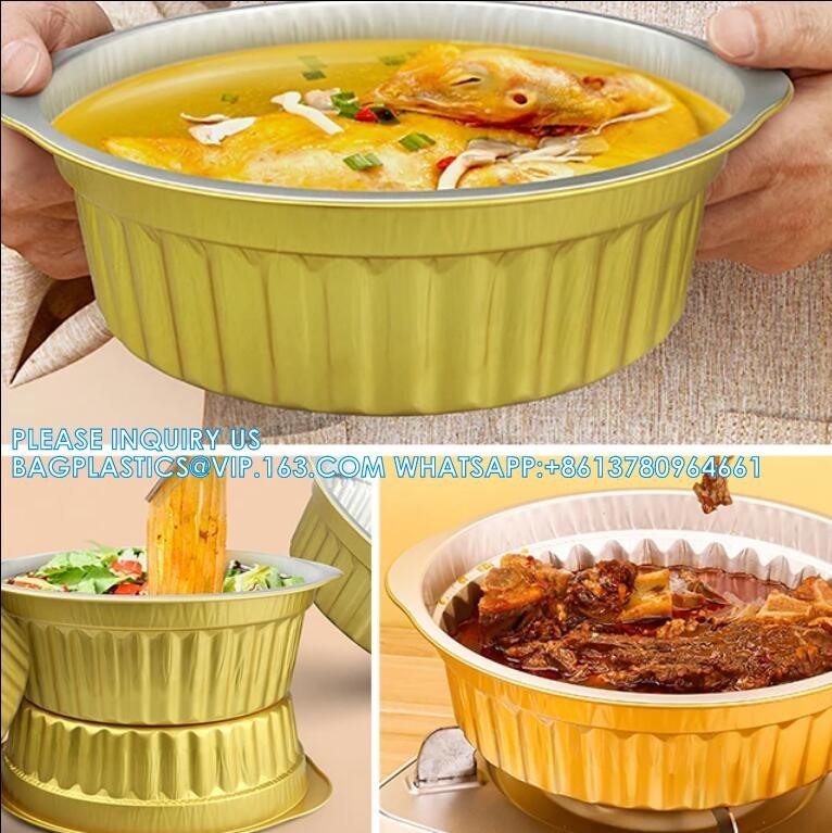 250mm Diameter 2500ml Heatable food pack Preservation Lunch Box Recyclable Takeaway Aluminum Foil Food Container
