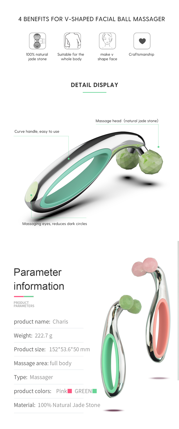 152*53.6*50mm Natural 3d V Shape Face Massager Jade Stone Facial Roller