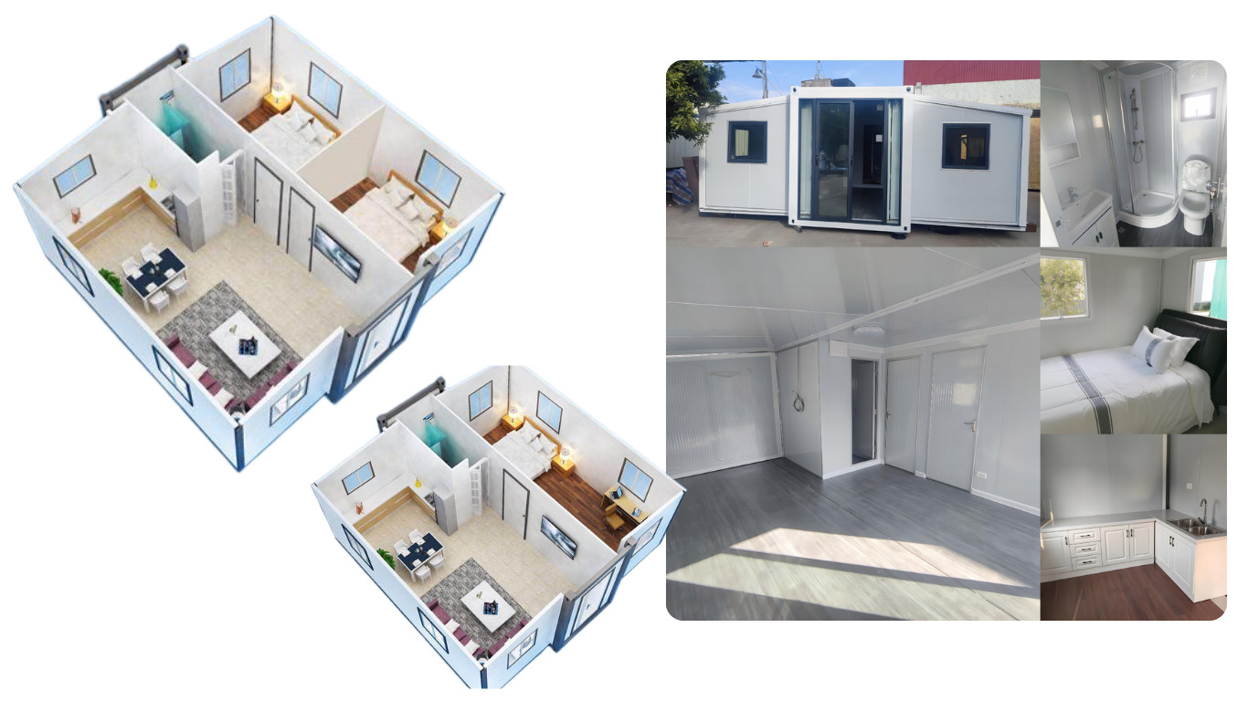 Flat 40ft Expandable Container Homes , 2 Bedroom Prefab Folding Container House