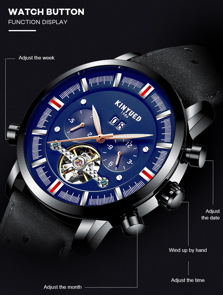Fashionable Sports Minimalist Mechanical Watch Leather Wrist Watch