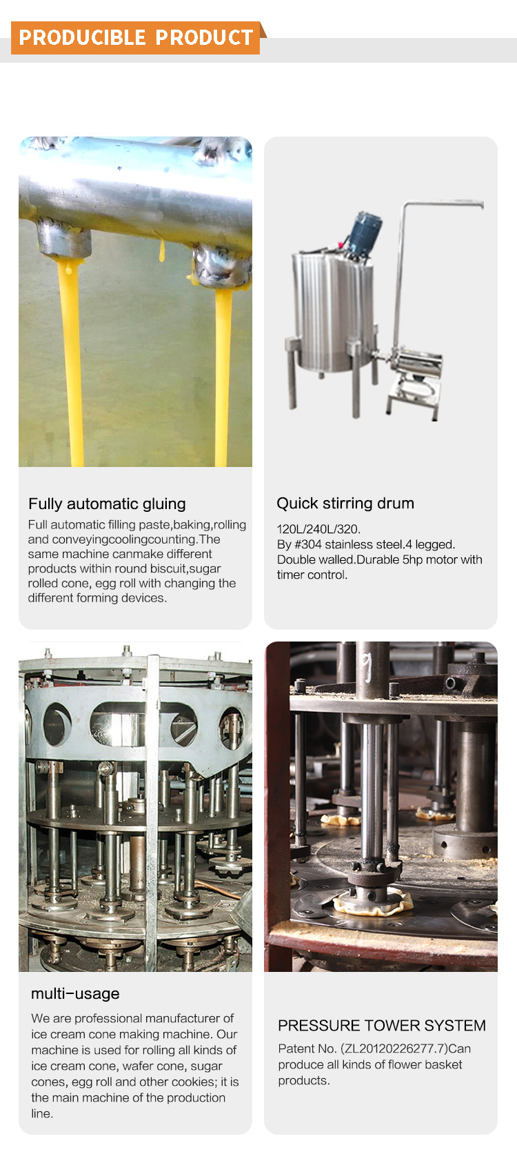 1.5kw SS Waffle Basket Production Line Wafer Biscuit Machine