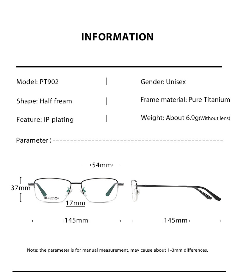 Prescription Available Titanium Frame Eyeglasses Customized B Grade FDA Certified