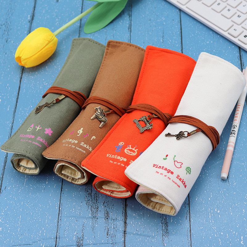 FRESH AND FASHIONABLE LARGE CAPACITY PEN BAG PENCIL CASE SIMPLE CREATIVE JUNIOR HIGH SCHOOL MEN AND WOMEN CANVAS PENCIL