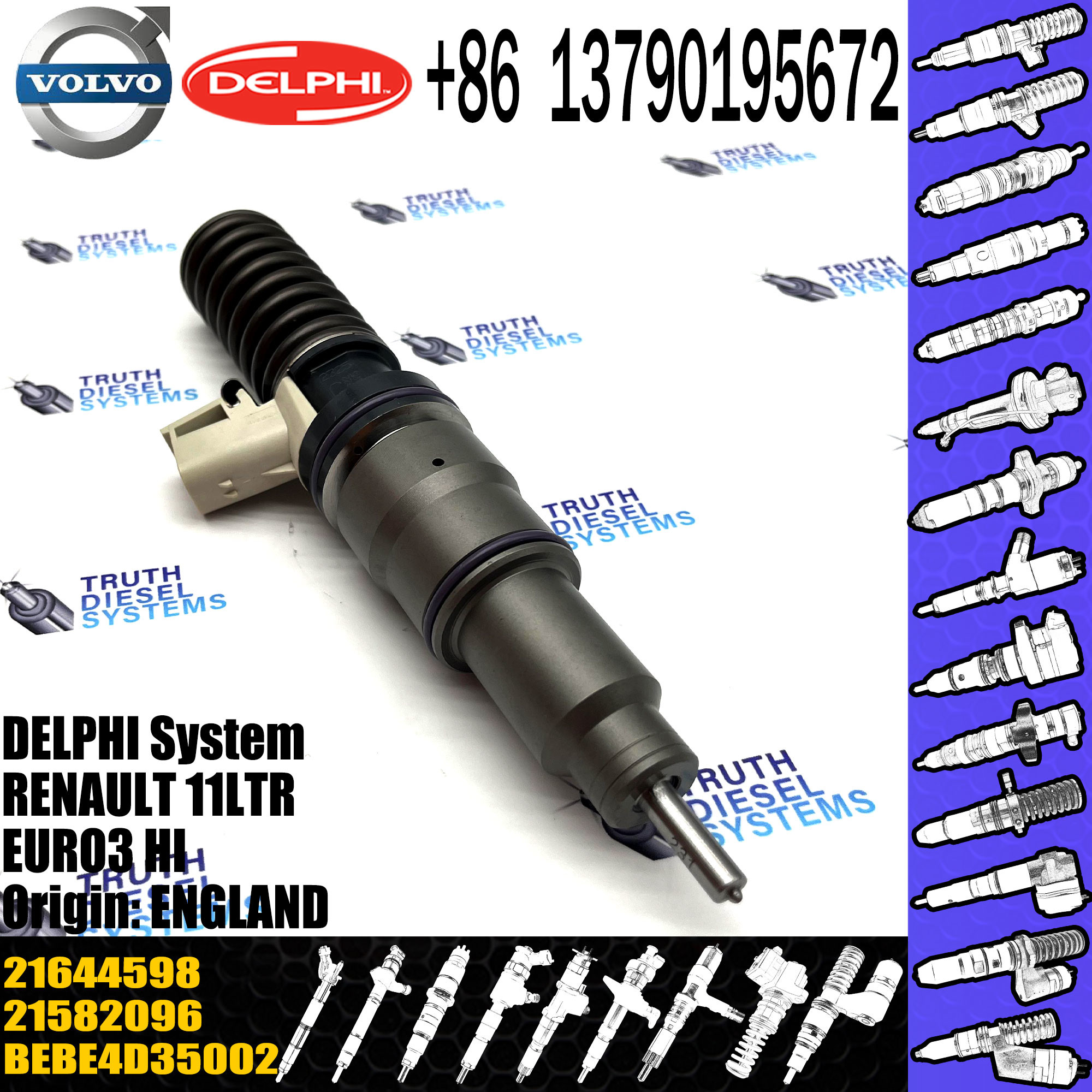 Diesel Fuel Injector 21644598 BEBE4D35002 BEBE4D16003 20972223 21644598 For FH13 EURO5 2108884 for diesel VOL