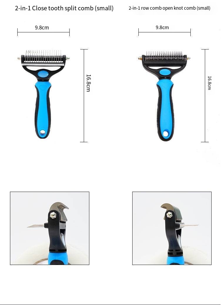 Pet 2-In-1 Detangling Grooming Comb Cat Hair Cleaner Removal Dense Toothed Dog Rake Brush