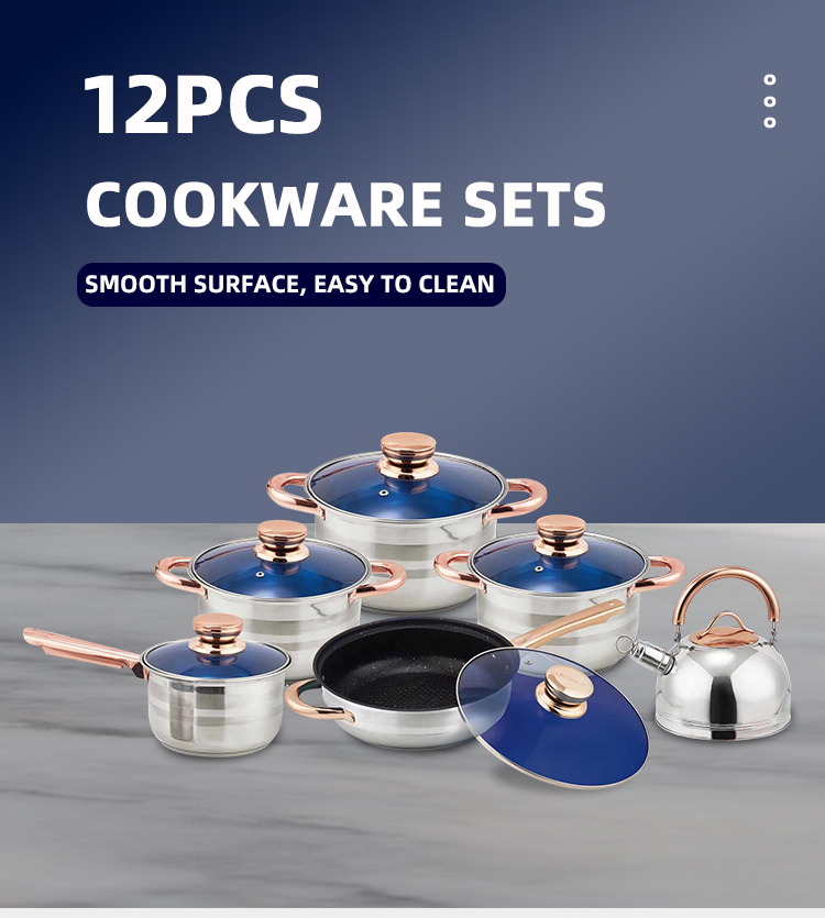 Non Stick Kitchen Stainless Steel Cookware Set With Glass Lid
