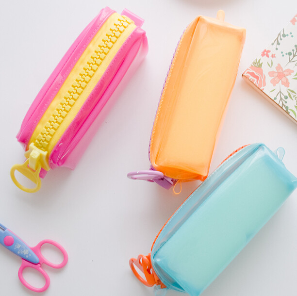 Candy Color PVC Pencil Bag Pouch Cases / Bags With Logo Printing OEM