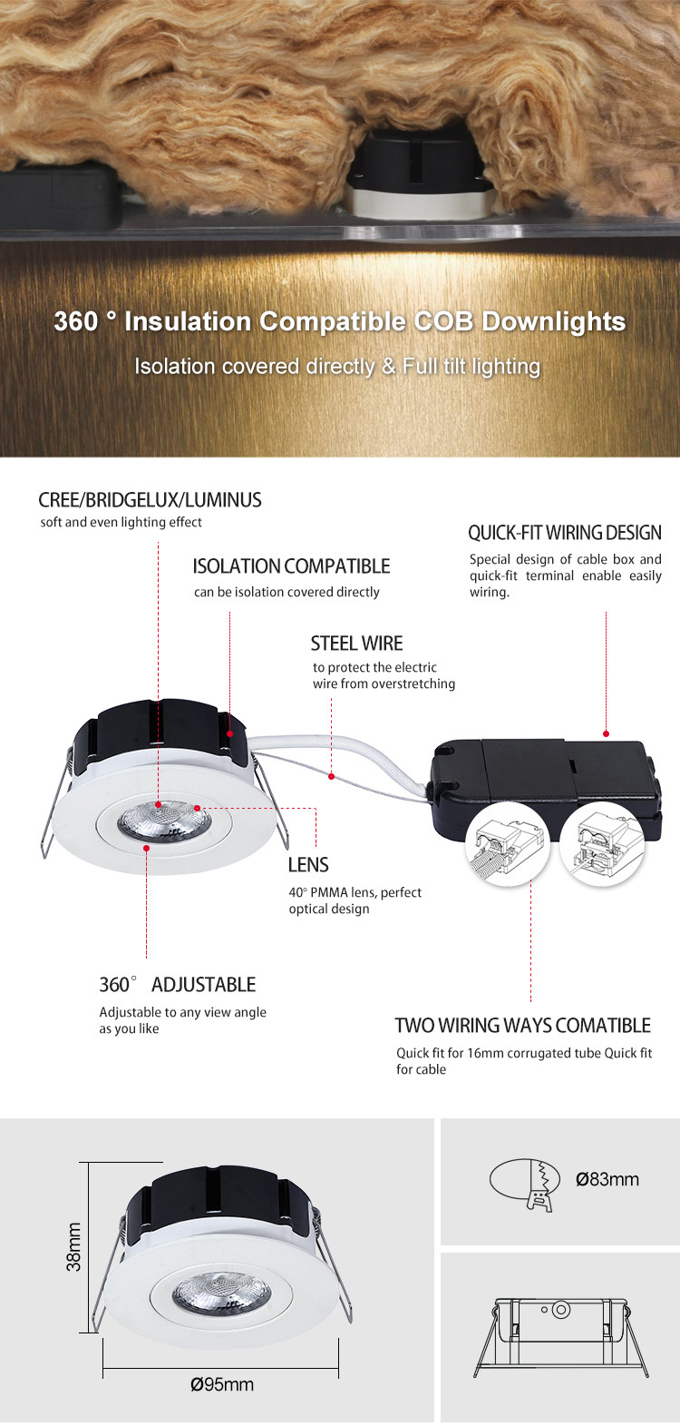 Round Waterproof Bathroom LED Lights 6W Low Profile LED Downlight