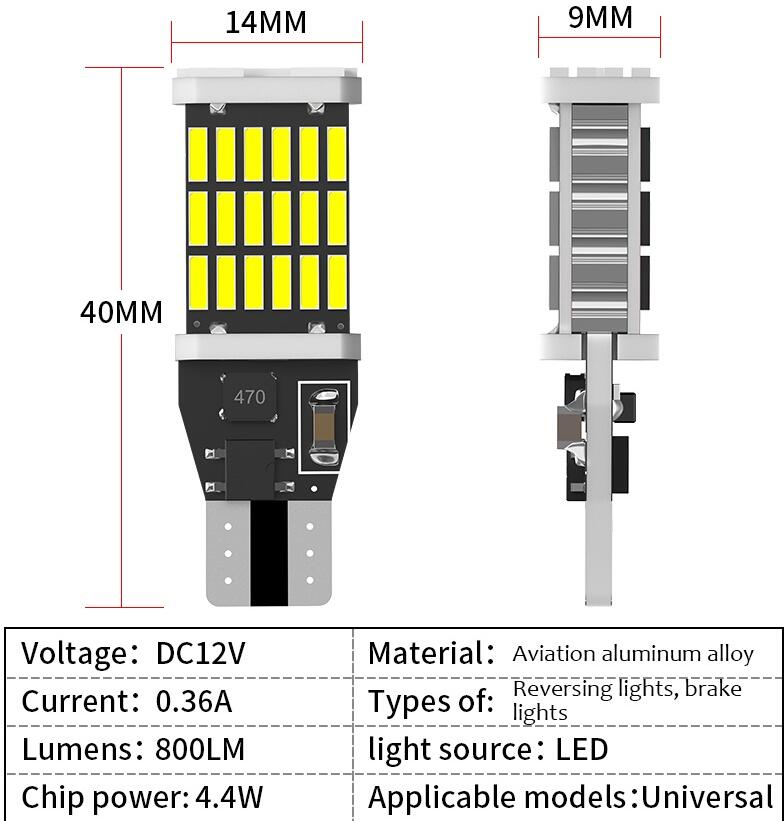 No Error 4014 45SMD 6000K Auto Bcakup Reverse Lamp Car Tail Brake Bulbs Canbus WY16W W16W T15 Led Light Bulb