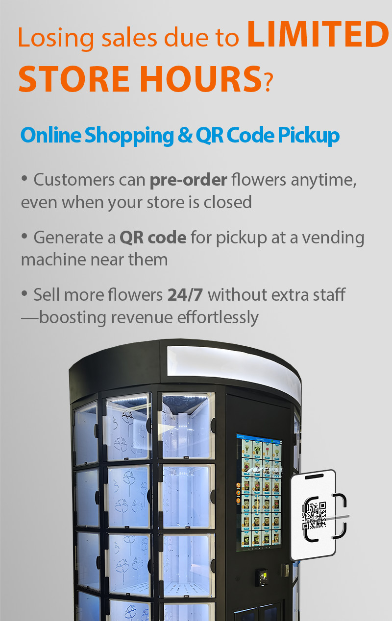 Daily Flower Vending Machine With Customized Light Box Logo 15℃ For Fresh Flowers Bouquets