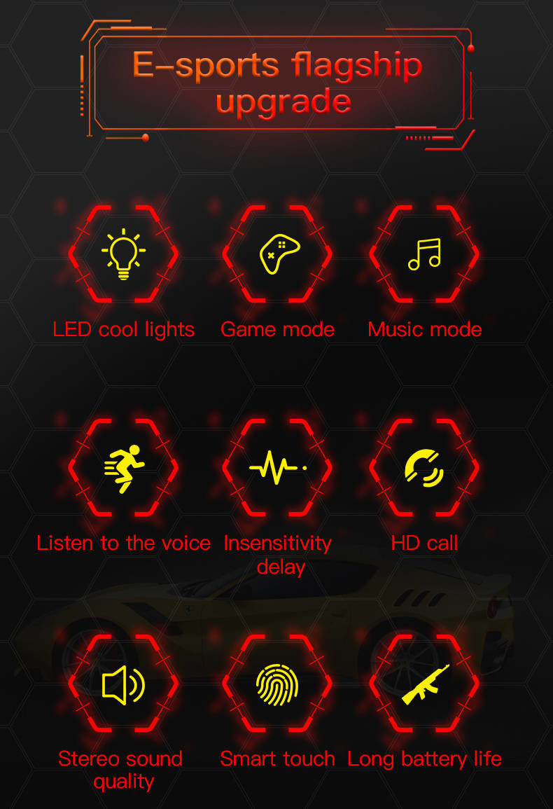 Wireless Gaming Earphone 13mm Large Loudspeaker Stereo Sound With Charging Case