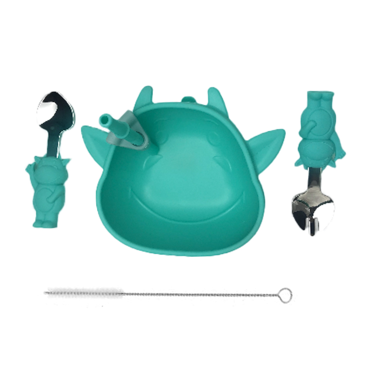 Imp Shape Reusable Silicone Baby Feeding Set Non Slip Bpa Free Bowl Customized