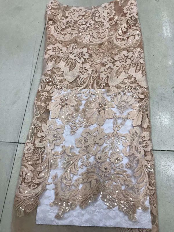 Shiny Sequin Embroidered Floral Beaded Bridal Lace Fabric Light And Transparent Texture