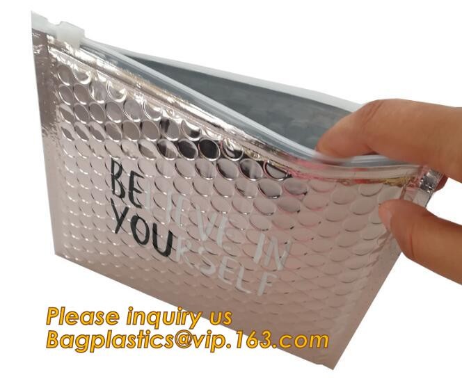 Holographic Factory Shiny gold Cosmetic bag Zipper Bubble Bag zip-lock Slider Padded Mailer metallic bubble zipper bagea