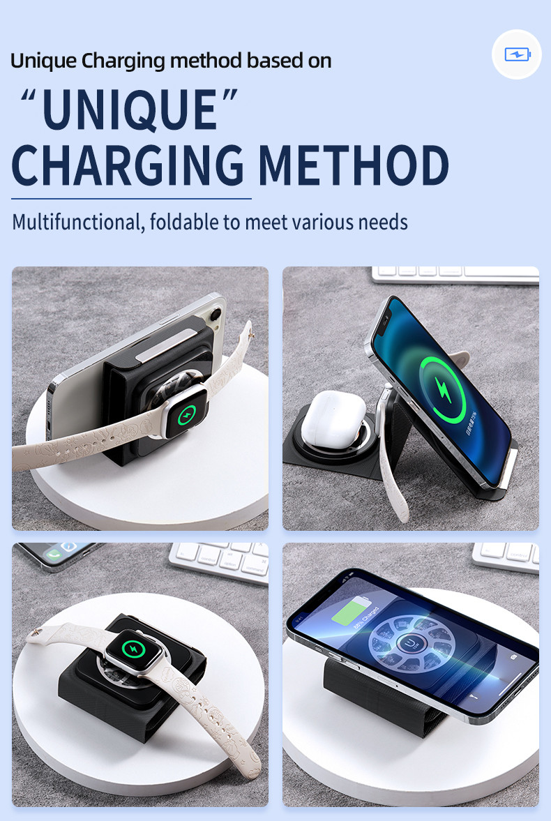 3 In 1 Magnetic Fast Wireless Charger Foldable Portable 15W 10W 7.5W 5W