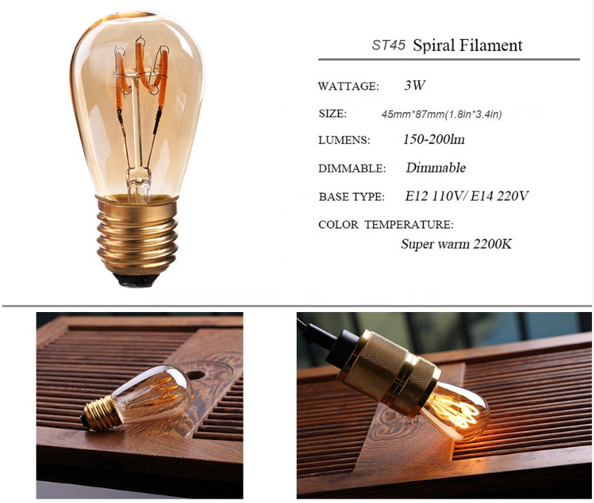 2200K CRI80 E26 S14 LED Filament Bulb String Lights 3W