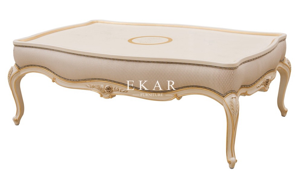 2019 New Design Antique Solid Wood With Fabric Elegant Luxury Coffee Table
