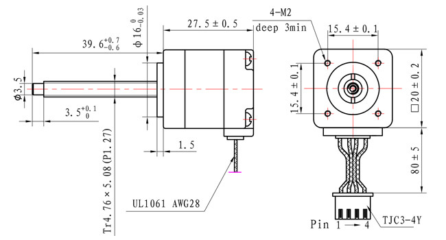 20X20X27mm NEMA 8 Stepper Motor With Lead Screw Captive Stepper Motor