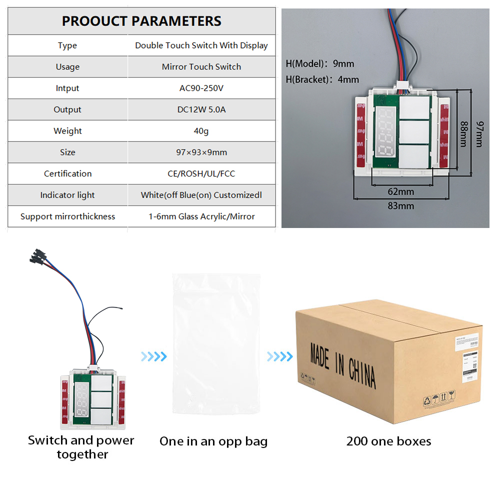 Convenient DC12V SL Muti-function Split Three Buttons Display Time Touch Sensor Switch