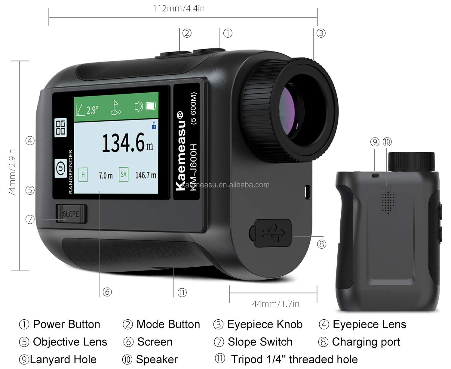 J600m Laser Rangefinder Rechargeable Fast Read Laser Distance Meter LCD Screen Memory Storage Portable Design