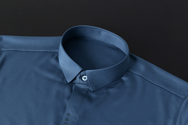 Stand Collar Mens Plain Shirts for Adult Leisure in Polyester Viscose Acrylic Classic