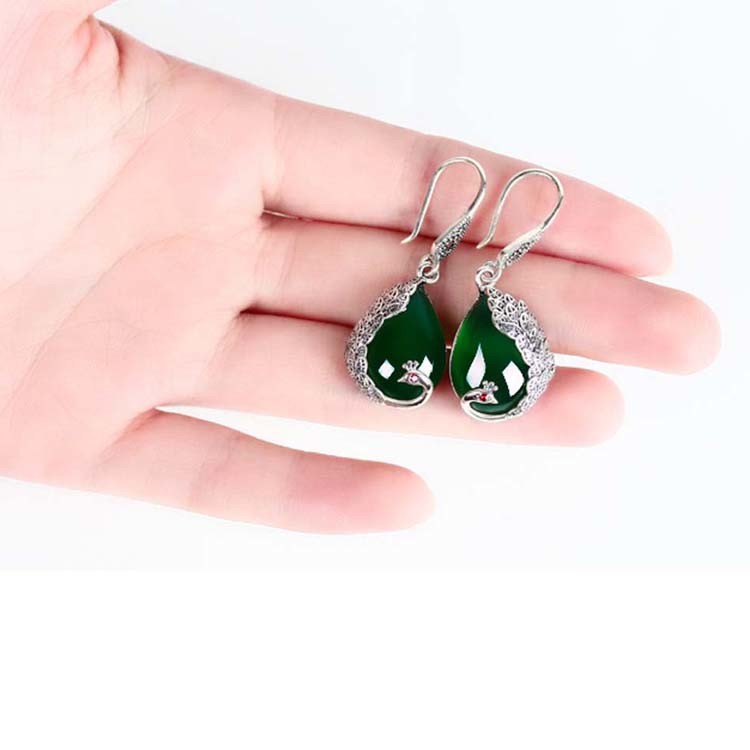 Thai Sterling Silver Red Chalcedony Drop Retro Earrings (E170619RED)