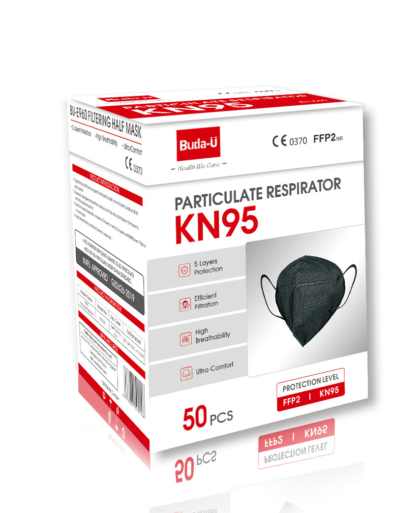 Nonwoven Face Mask , Black KN95 Respirator Face Mask 5 Layers With 2 Layers Of Water Electret Meltblown