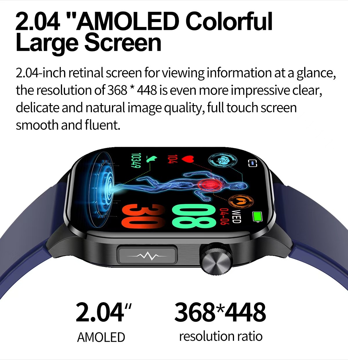 ET580 Smart Watch 2.04 Inch AMOLED SOS Heart Rate Uric Acid BML Smartwatch