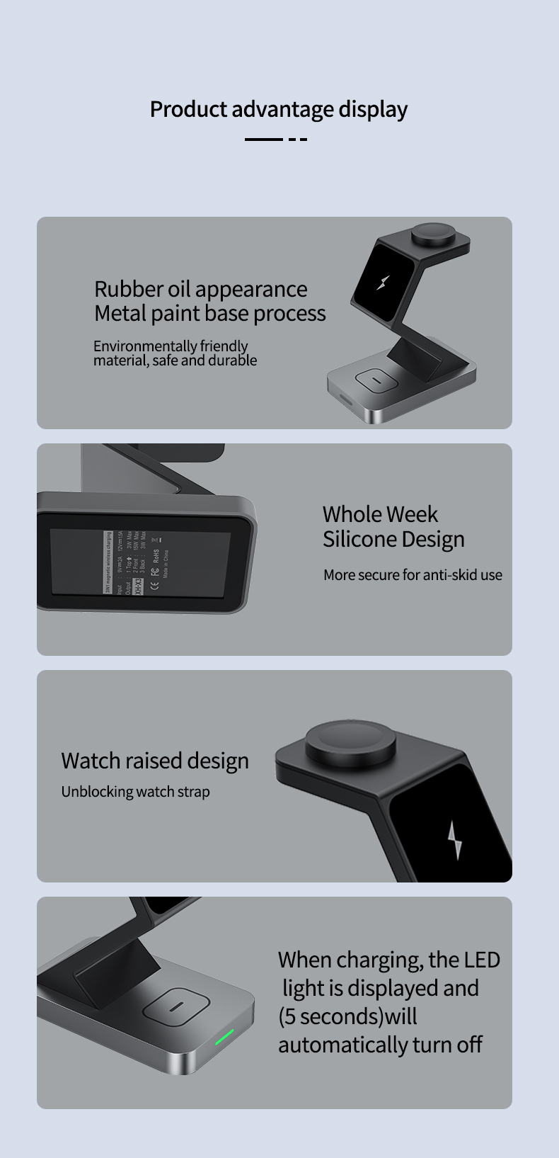 15W Maximum Output Power 3 In 1 Wireless Charger for iPhone 12 13 14 15 Type C Input Port