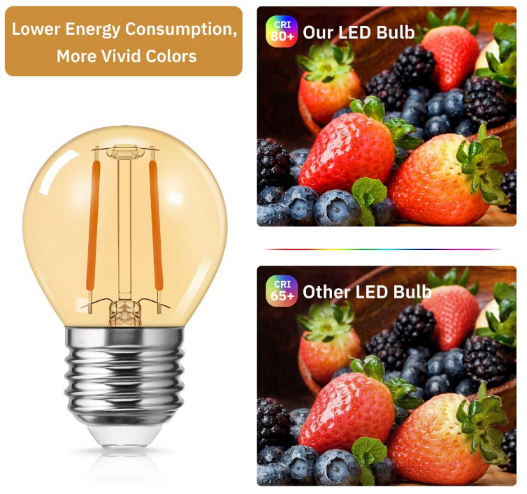 E27 2W LED Filament Bulb G45 120V 220V E26 Amber Globe