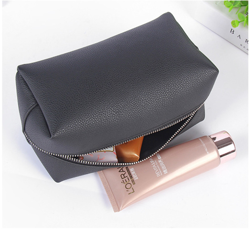 Design High Quality Pure Color PU Leather Cosmetic Toiletry Travel Bag