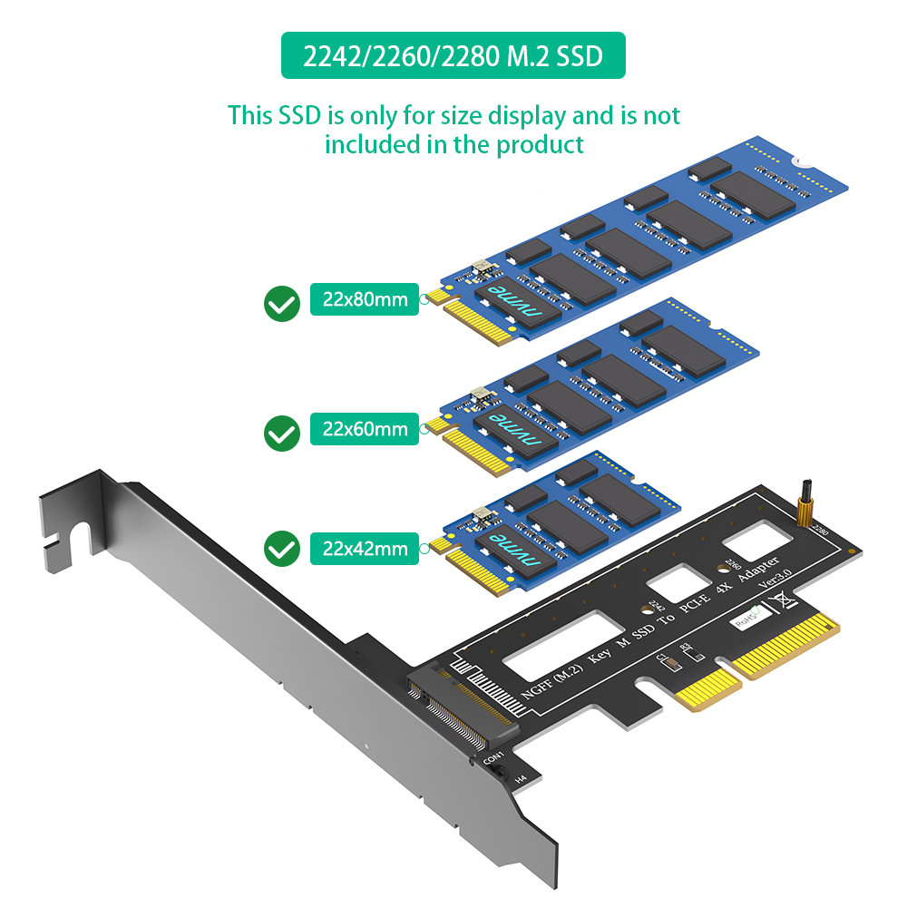 M.2 NGFF PCI-e SSD to PCI Express 3.0 x4 Host Adapter Card - Support M.2 PCIe (NVMe or AHCI) Type 2242 2260 2280