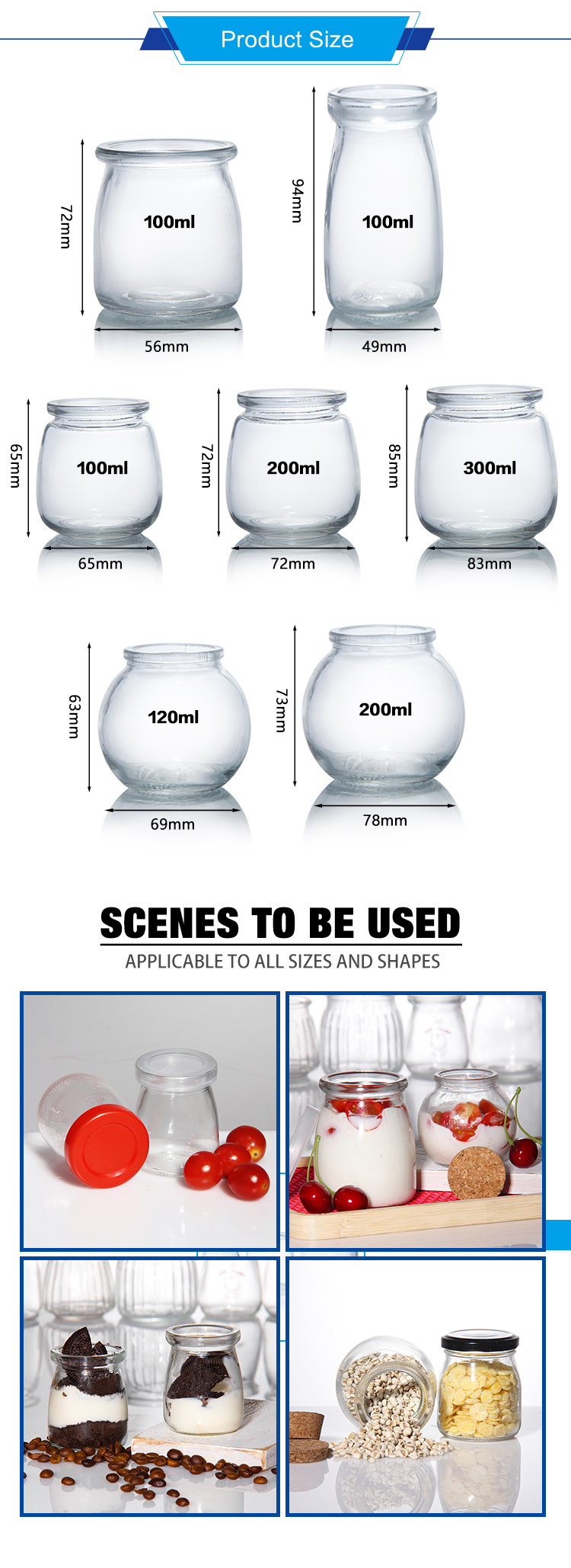Wholesale Mini Storage Pudding Glass Pudding Jar with Plastic Pudding Lid