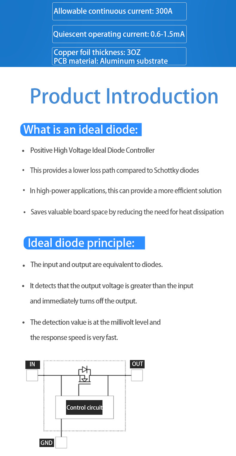 High Current Ideal Diode Module 80V 200A Solar Panels Charging Prevents Backflow