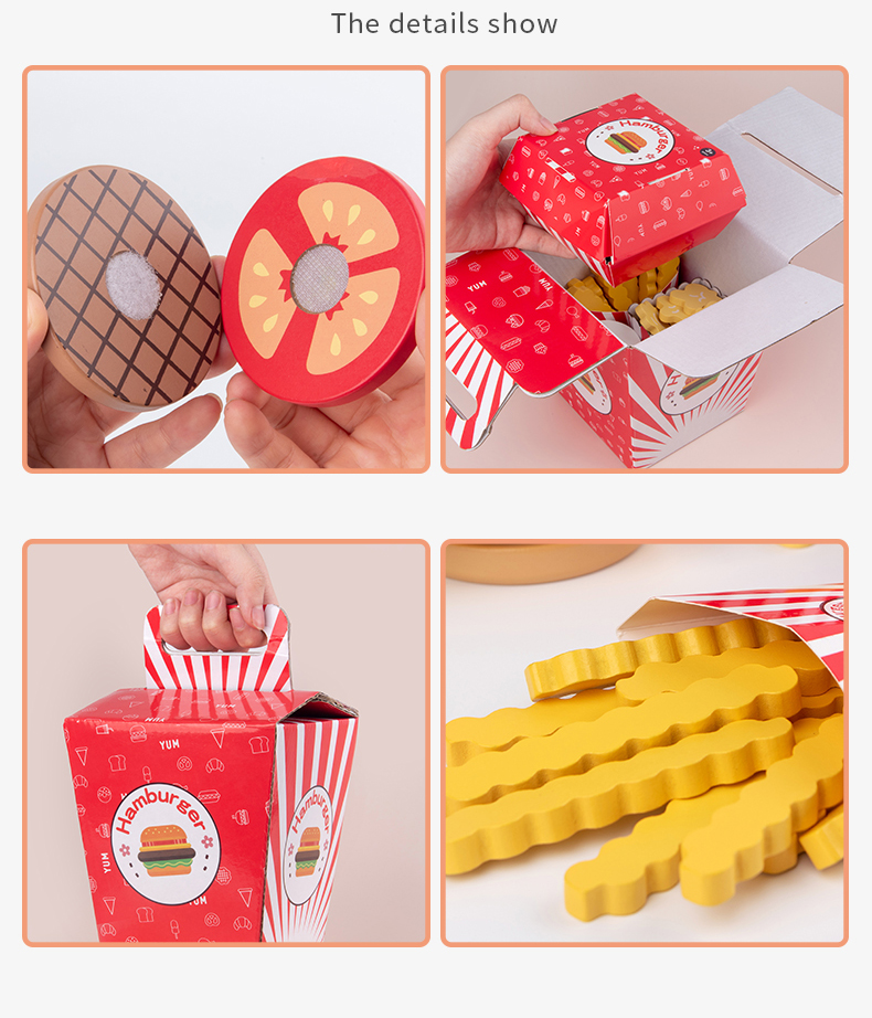 Wooden Burger Fries Baby Developmental Toys Children'S Toy Kitchen Food Set
