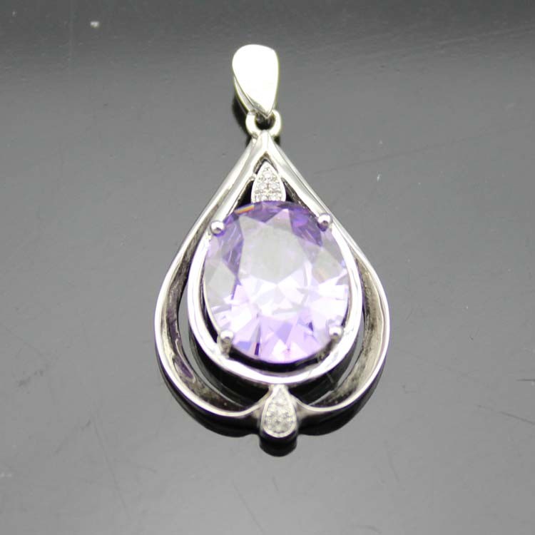 Women Jewelry 10mm x12mm Oval Blue Topaz Cubic Zirconia Pendant Necklace (P38)