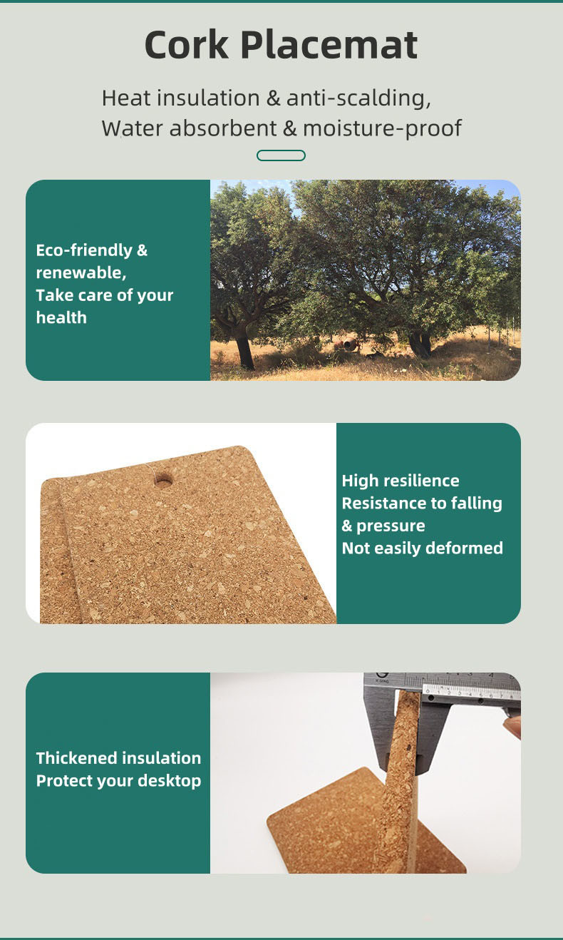 Non-Toxic Safe Cork Placemats for Dining Table Eco-Friendly Renewable Material