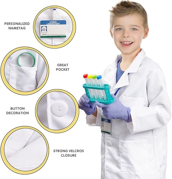 Scientist Costume For Kids Lab Coat With Science Experiment Kit Dress Up & Pretend Play For Boys Girls Age 4-8