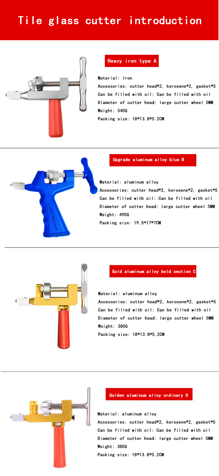 Glass Cutter Set Multi-Functional Glass Cutter Ceramic Tile Opener Manual Tile Mirrors Cutter Cutting Tool