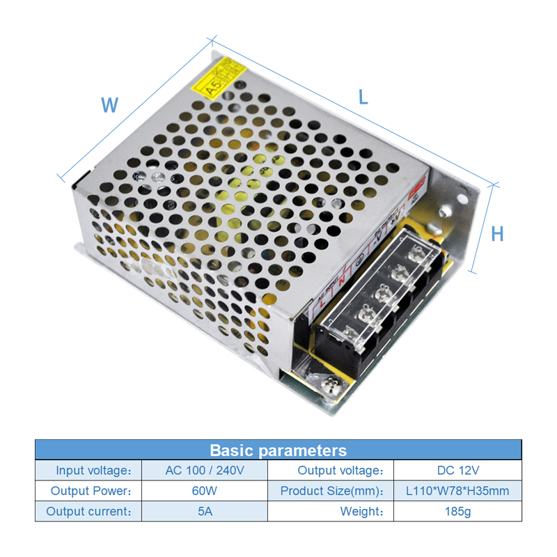 60W 5A Indoor Cabinet Switch Power Supply For LED Lighting Electronic Constant Voltage