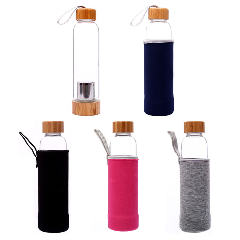 500ml Size Customized Logo Glass Sports Water Bottle BPA Free Bamboo Lid
