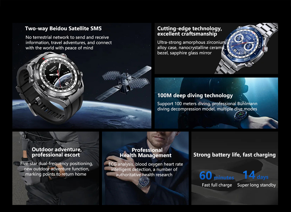 HUA-WEI WATCH Ultimate Sports Diving 100 Meter Deep Diving Outdoor Exploration Support Two-Way Beidou Satellite
