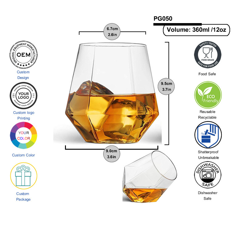Shatterproof Acrylic Plastic Whiskey Glasses Cocktails Tritan Stemless Wine Glasses
